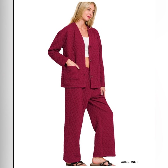 Zenana Outfitters Pants - Zenana Outfitters Cabernet Quilted Pants & Jacket Set